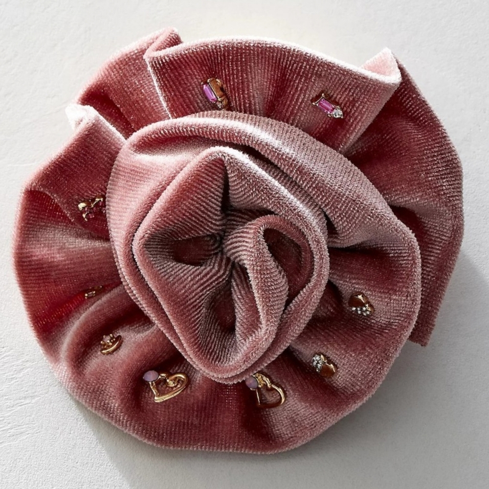 Free People Rosette Stud Pack Gold Earrings Pink Velvet Brooch Coquette NWT